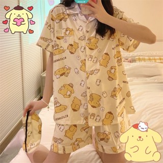 Sanrio Pom Pom Purin Kawaii ชุดนอนเสื้อแขนสั้น กางเกงขาสั้น ลายการ์ตูนน่ารัก คุณภาพสูง สําหรับผู้หญิง [GM]