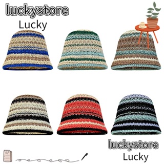 Lucky หมวกชายหาด แฟชั่น หมวกกันแดด ลายทาง สไตล์ญี่ปุ่น