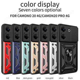 Tecno Camon20 Pro 5G Shockproof Armor Casing For Tecno Camon 20 Pro 5G 20Pro Camon20Pro Slide Camera Lens Back Protect Full Protection Ring Stand Phone Case Cover