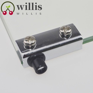 Willis บานพับประตูกระจก สเตนเลส บานพับประตูกระจก เพลาใช้งานได้จริง ไม่ต้องเจาะ Ironmongery คลิปกระจกตู้หนังสือ 2 คู่