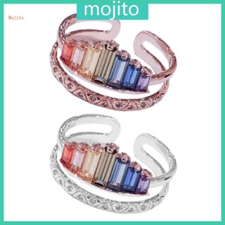 Mojito แหวนคริสตัล รูปมงกุฎ สีรุ้ง ปรับได้ หรูหรา เครื่องประดับ สําหรับผู้หญิง วันเกิด