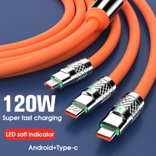 สายชาร์จโทรศัพท์มือถือ Micro USB Type-c 120W 3 In 1 120 ซม. สําหรับ Xiaomi Huawei Samsung