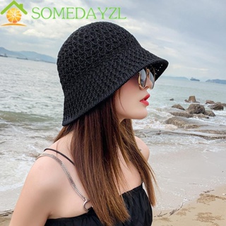 Somedayzl หมวกฟางผู้หญิง แฟชั่นใหม่ ที่บังแดด ป้องกันรังสียูวี กลวงออก หมวกชายหาด สีพื้น