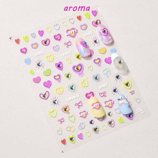 Aroma สติกเกอร์คริสตัล รูปหัวใจ ประดับเพชร สําหรับตกแต่งเล็บ