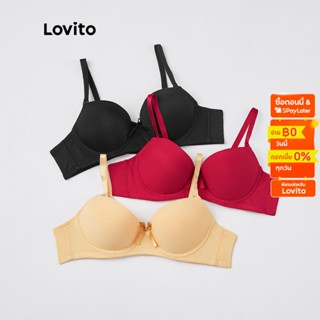 Lovito เสื้อชั้นใน ประดับโบว์น่ารัก คัพเต็มทรง พร้อมแผ่นรอง ถอดได้ L233L082 (สีแอปริคอท/ดํา/แดง)