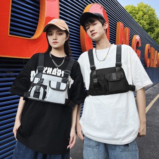 Ulzzang กระเป๋าคาดอก ผ้าไนล่อน สไตล์เกาหลี ญี่ปุ่น ยุทธวิธี แฟชั่นสําหรับผู้ชาย 2 สี