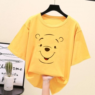 เสื้อยืดลําลอง คอกลม แขนสั้น พิมพ์ลาย Winnie The Pooh แฟชั่นฤดูร้อน สําหรับสตรี