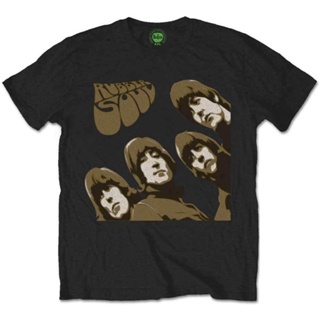 เสื้อยืดแขนสั้นเสื้อยืดคอกลมcrew neckเสื้อยืด พิมพ์ลายอัลบั้ม The Beatles Rubber Soul John Lennon official สําหรับผู้ชาย