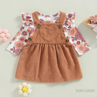 Babygarden-0-18months ชุดรอมเปอร์ คอกลม แขนยาว ลายดอกไม้ + กระโปรงผ้าลูกฟูก สําหรับเด็กผู้หญิง