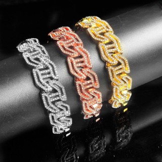 Hip Hop 17MM Cuban Chain Necklace H Letter Hollow Rhinestones Diamond Bracelet Men Women Couple Jewelry JY