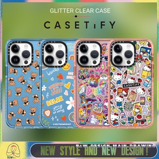 Casetify เคสโทรศัพท์มือถืออะคริลิคแข็ง แบบใส กันกระแทก ลายกลิตเตอร์ สําหรับ iPhone14 13 12 11 Pro Max