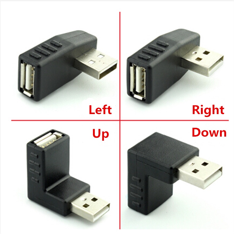 90 องศาซ้าย/ขวา/Up/Down มุม L ดัด USB 2.0 ชายหญิงอะแดปเตอร์ขยายสําหรับคอมพิวเตอร์โน้ตบุ๊ค