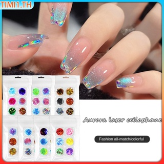 Cross Border Nail Enhancement หกสี Stained Cellophane Sequins ตกแต่งแฟชั่นอเนกประสงค์ Aurora Laser Nail Enhancement Sequins | Timi1