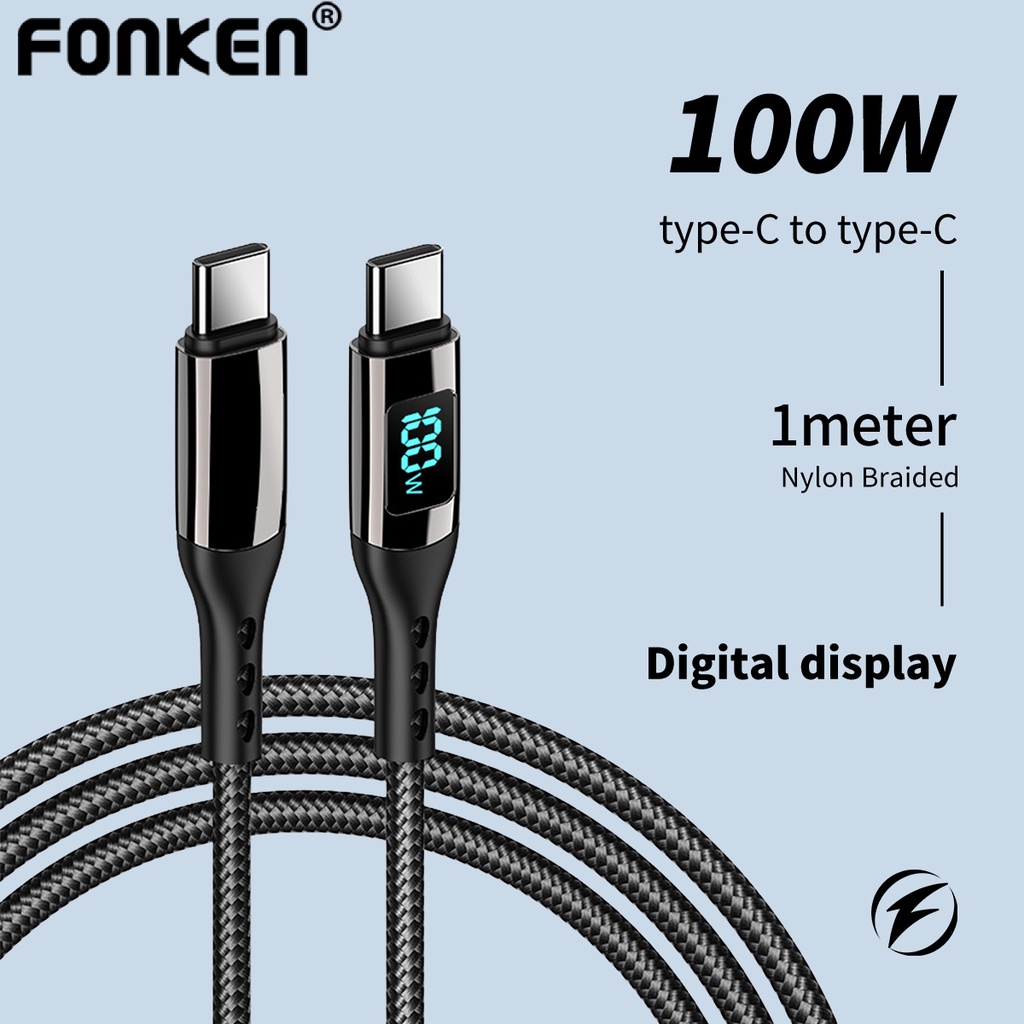 Fonken PD 100W USB C เป็น Type C สายเคเบิลหน้าจอดิจิทัล PD 65W USB A เป็น Type-C ชาร์จเร็ว สําหรับโท