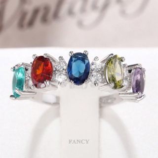 Fancy แหวนแต่งงาน ประดับเพทาย สีรุ้ง หลากสี หรูหรา สําหรับผู้หญิง