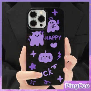 PingCoo - Candy Case For iPhone 14 13 12 11 Plus Pro Max XR TPU Soft Glossy Black Case Cute Purple Pumpkin Ghost Camera Protection Shockproof Back Cover