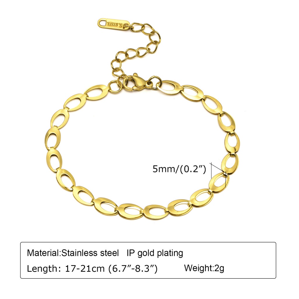สไตล์ใหม่ สร้อยข้อมือโซ่ สเตนเลส 18K ทรงเรขาคณิต สีทอง ซ้อนกัน เรียบง่าย แฟชั่น