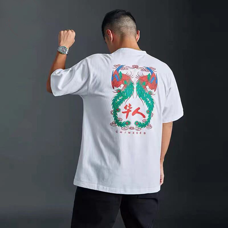 TYใหม่ เสื้อยืดแขนสั้น พิมพ์ลายนกยูง ทรงหลวม สไตล์จีน แฟชั่นฤดูร้อน สําหรับผู้ชาย ผู้หญิง S888