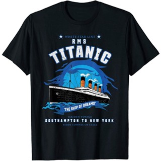 oversize T-shirt เสื้อยืดคอกลมผ้าฝ้ายพิมพ์ลาย White Star Line Rms Titanic สําหรับเด็กผู้ชาย S-5XL