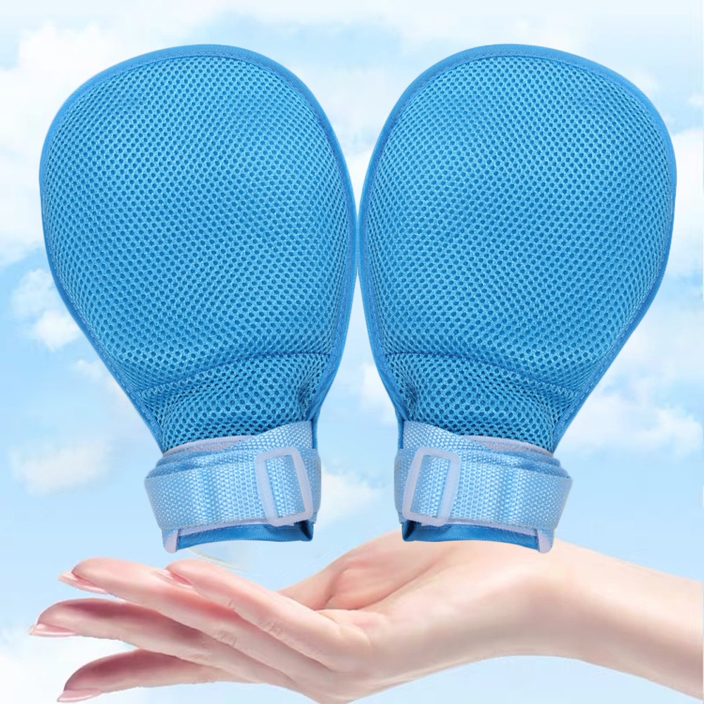 ถุงมือระบายอากาศแบบพลิกกลับได้ ป้องกันการดึง ป้องกันการขีดข่วน ถุงมือผู้ป่วยติดเตียงพร้อมสายรัดเตียง 150 ซม. ในตั - รูปที่ 2