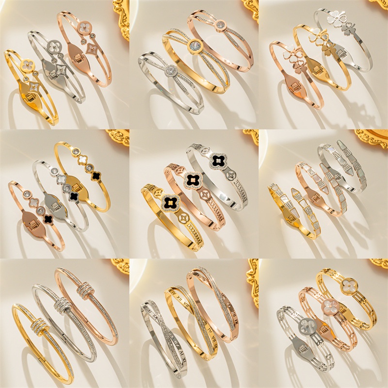 [50 สไตล์] สร้อยข้อมือ สเตนเลส ชุบทอง 18K ลายตัวอักษรภาษาอังกฤษ โรมัน ฝังเพทาย ไม่จางหาย ฝังเพทายเล็กน้อย สร้อยข้อมือ