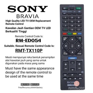 Sony Bravia แผงรีโมตคอนโทรลทีวี Lcd Led RM-ED054 RMT-TX110P