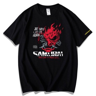 เสื้อแขนสั้น เสื้อยืดแขนสั้น แขนสั้น T-Shirt Red Korean cyberpunk 2077 Short-Sleeved M