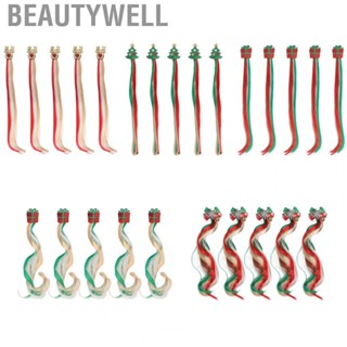 Beautywell Hairpiece Extension   High Temperature Synthetic Hair Hairpiece Extension Individually Wrapped Christmas 5Pcs  for Festival for Women