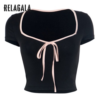 Relagala ใหม่ เสื้อยืดแขนสั้นลําลอง เข้ารูป สีพื้น เซ็กซี่ แฟชั่นสําหรับสตรี 2023