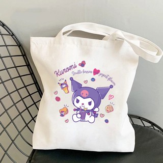 กระเป๋าผ้าแคนวาส ทรงโท้ท ลาย Sanrio Cinnamoroll Kuromi Melody น่ารัก สําหรับนักเรียน