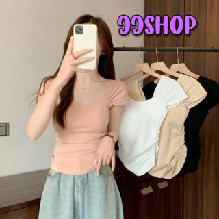 JJ shop 💜พร้อมส่ง เสื้อแขนสั้น ไหมพรมสีพื้น ยืดตามตัวน่ารักๆใส่ได้ทุกวัน "31019" -C