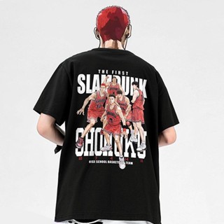 Slam Dunk เสื้อยืดแขนสั้น 2023 ฤดูร้อนใหม่หลวมการ์ตูนอะนิเมะชุดบาสเก็ตบอล Sakuragi Flower Road ครึ่งแขน