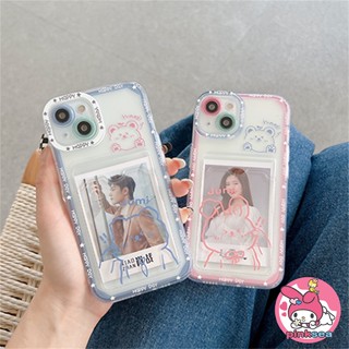 เคสโทรศัพท์มือถือ ซิลิโคนนุ่ม TPU ใส กันกระแทก ลายหมี กระต่ายน่ารัก พร้อมกระเป๋าใส่บัตร สําหรับ iPhone 14 13 12 11 Pro Max X Xr Xs Max 8 7 Plus SE2020