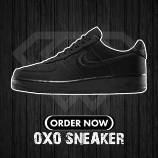 Stussy X New Air+Force 1 Low Af1 Triple Black (ของแท้ 100%) Cz9084-001 ใหม่ รองเท้าผ้าใบ สีดํา สําหรับผู้หญิง ผู้ชาย KFGL