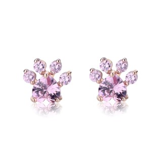 Rovski แฟชั่นเกาหลี พร้อมส่ง เครื่องประดับ ต่างหูสตั๊ด ชุบโรสโกลด์ สร้างสรรค์ รอยเท้า สีชมพู เพชร ต่างหู