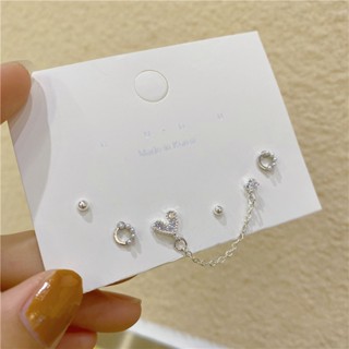 S925 Silver Needle Double Ear Hole Chain Love Ear Stud Set In Style 2023 New Fashion Exquisite Versatile Earrings