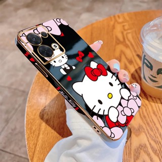 เคส OPPO Reno7 Reno8 Z Reno8 Pro 5G Reno8 T เคสโทรศัพท์มือถือ แบบนิ่ม ลายการ์ตูนคิตตี้ ขอบสี่เหลี่ยม หรูหรา