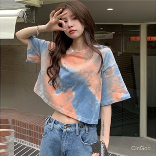 🌈พร้อมส่ง✨2023 ใหม่เสื้อยืดแขนสั้นหลวม ๆ ผู้หญิงฤดูร้อนกลุ่มเปิดสะดือสั้นบนเสื้อผ้าอินเทรนด์ Y2K SB8062