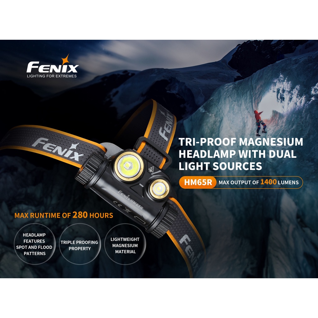 ไฟฉาย Fenix HM65R กำลังแสง 1400 lumens ออกแบบมาให้ทนทาน มีระบบชาร์จบatteries แบบ Type-C และใช้งานกับ