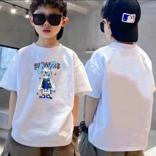 พร้อมส่ง เสื้อยืดแขนสั้น ทรงหลวม สีพื้น แฟชั่นฤดูร้อน สําหรับเด็กผู้ชาย ไซซ์ 100-160 2023 5