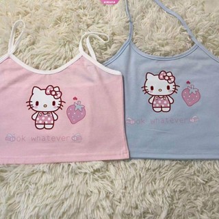 Sanrio เสื้อยืดลําลอง แขนสั้น พิมพ์ลาย Hello Kitty Kuromi เซ็กซี่ สําหรับสตรี Y2k 90s