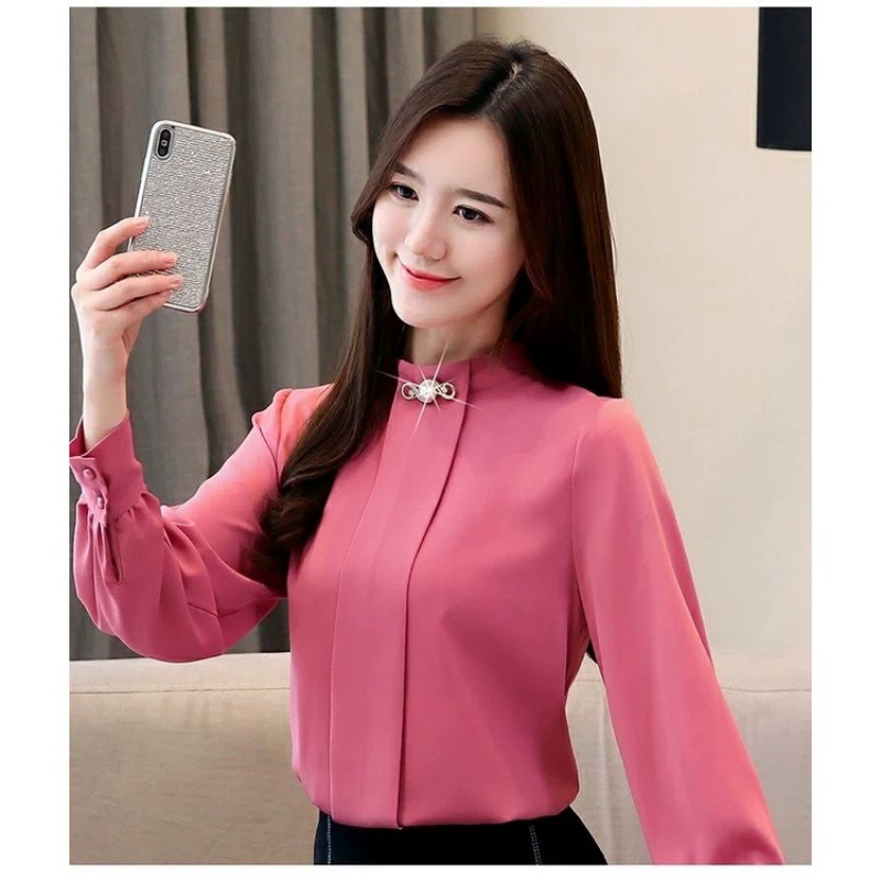 เสื้อเชิ้ตแขนยาวลําลอง ผ้าชีฟอง ทรงหลวม แบบเป็นทางการ หรูหรา แฟชั่นเรียบง่าย สไตล์เกาหลี สําหรับผู้หญิง ไซซ์ S - 5XL