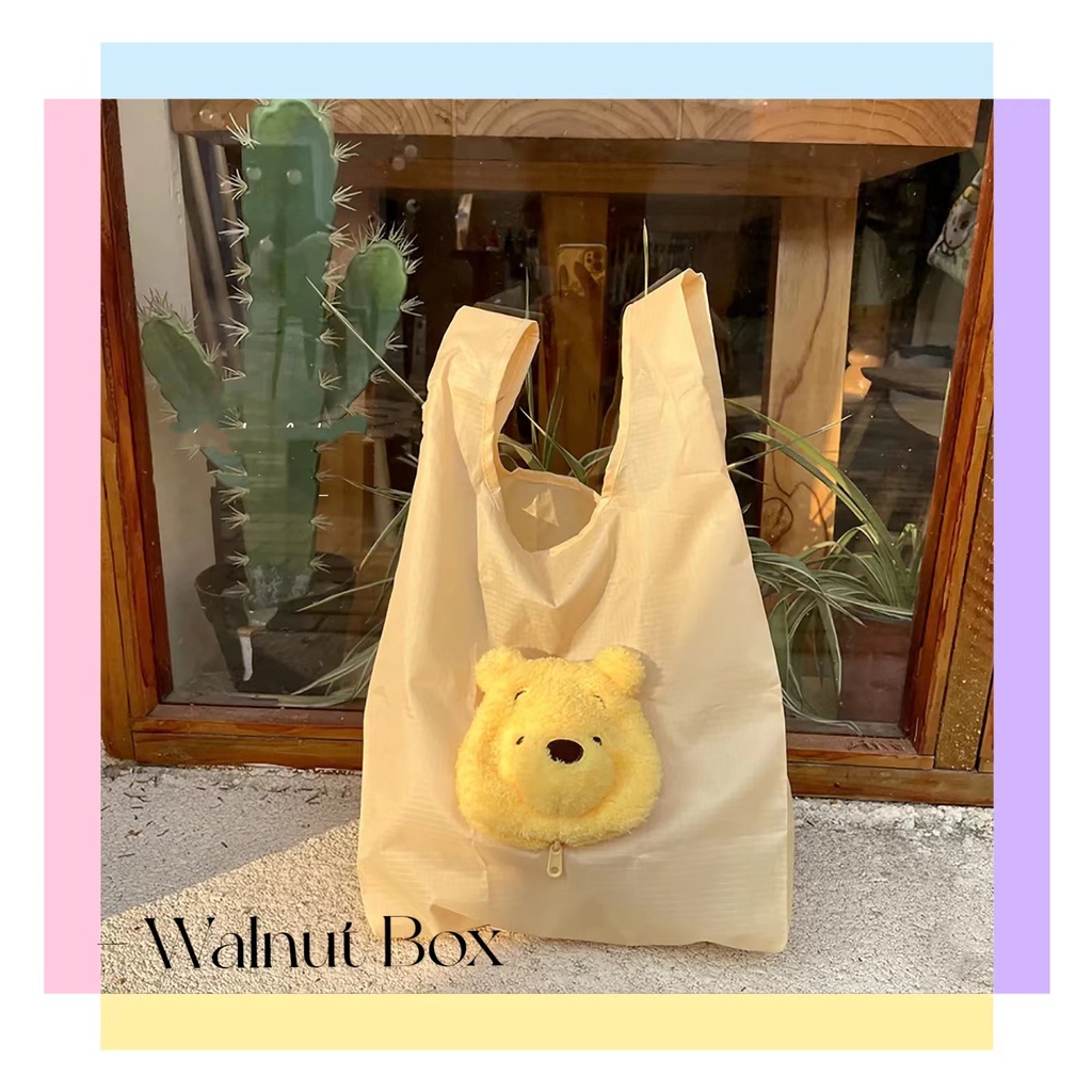 Lelian Winnie the Pooh กระเป๋าถือ กระเป๋าช้อปปิ้ง จุของได้เยอะ แบบพกพา ลายการ์ตูนหมีพูห์ สไตล์ญี่ปุ่น