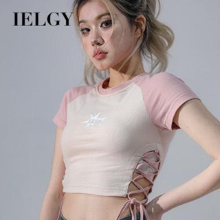 IELGY เสื้อยืด แขนสั้น ออกแบบเฉพาะ หวานแหวว สุดเท่ ตัวสั้น เข้ารูป สําหรับผู้หญิง