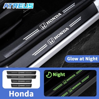 Honda สติกเกอร์คาร์บอนไฟเบอร์เรืองแสง ป้องกันรอยขีดข่วน สำหรับติดประตูรถยนต์ Honda civic 11th gen fd fc eg fk HRV Jazz City Mugen Fit Vezel Accord BRV WRV Stream Car Threshold stickers to prevent trampling