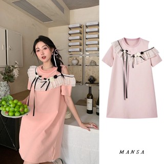 MANSA pink floral dress ชุดเกาหลีผู้หญิง เสื้อผ้าแฟชั่นผู้หญิง เดรส ชุดสวย