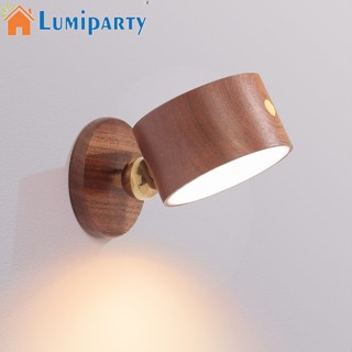 Lumiparty โคมไฟข้างเตียง Led แบบไม้ หรี่แสงได้ ชาร์จ Usb หมุนได้ 360 องศา ควบคุมแบบสัมผัส