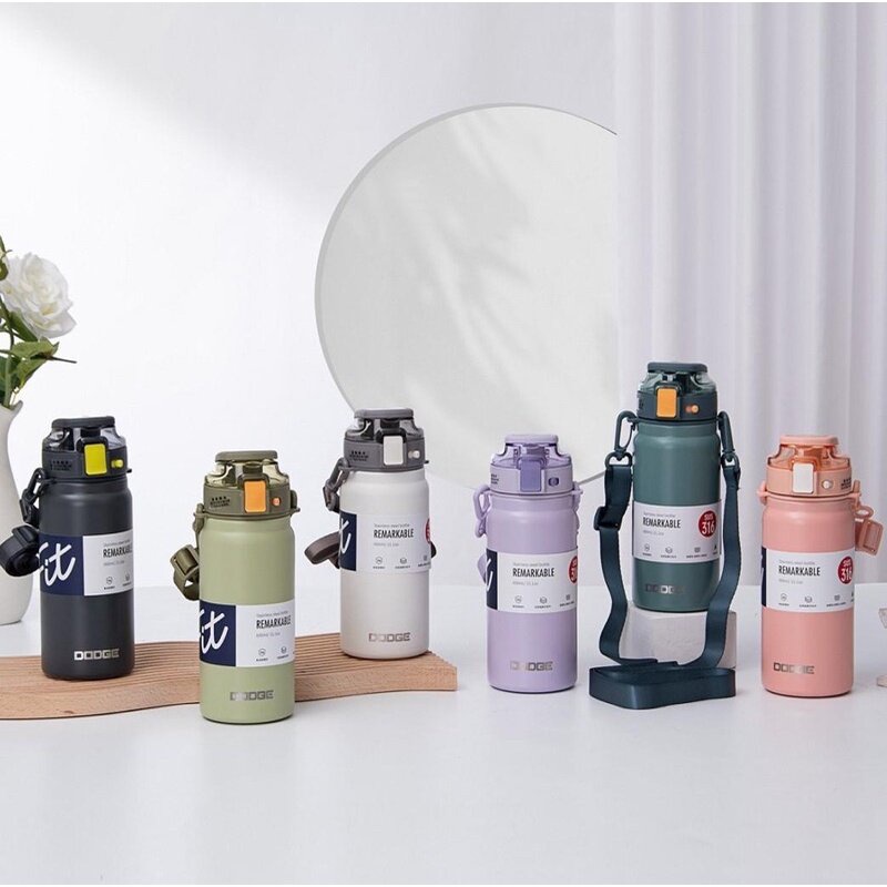 กระติกน้ำ DODGE 600ml กระบอกน้ำ กระติกน้ำเก็บอุณหภูมิ มีหลอด+สายสะพาย Vacuum Bottle SUS316 DB22653
