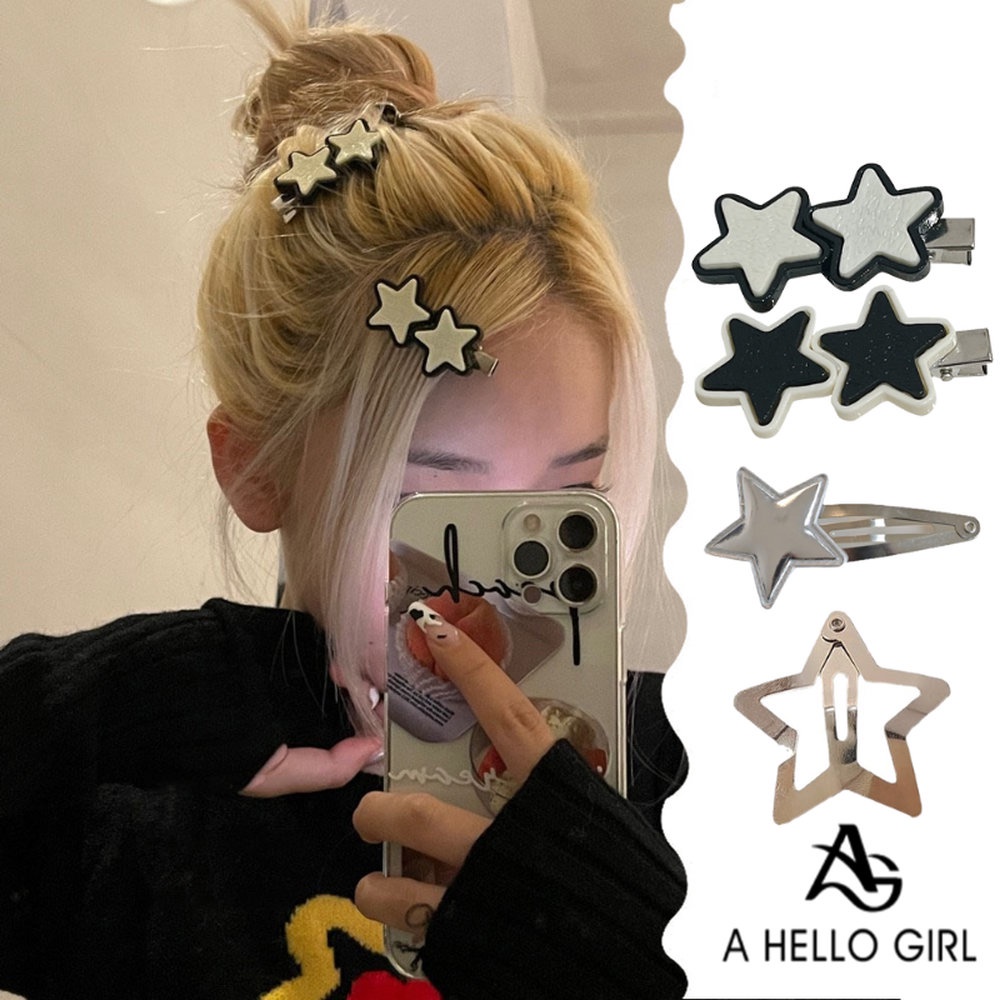 A HELLO GIRL Y2k กิ๊บติดผม รูปดาว สีเงิน สไตล์อเมริกัน สําหรับผู้หญิง