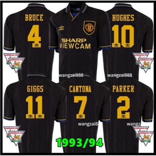 เสื้อกีฬาแขนสั้น ลายทีมชาติฟุตบอล MU Away 1993/1994 ชุดเยือน สีดํา สไตล์เรโทร ไซซ์ S-2XL